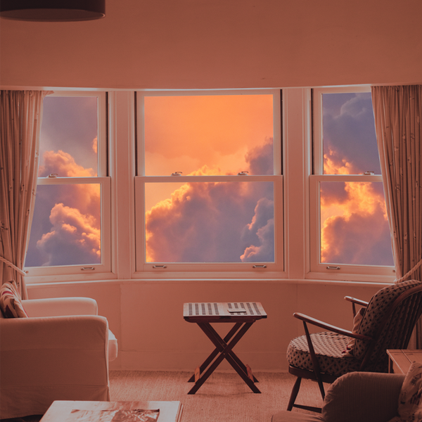 A Photoshopped room with a view of clouds